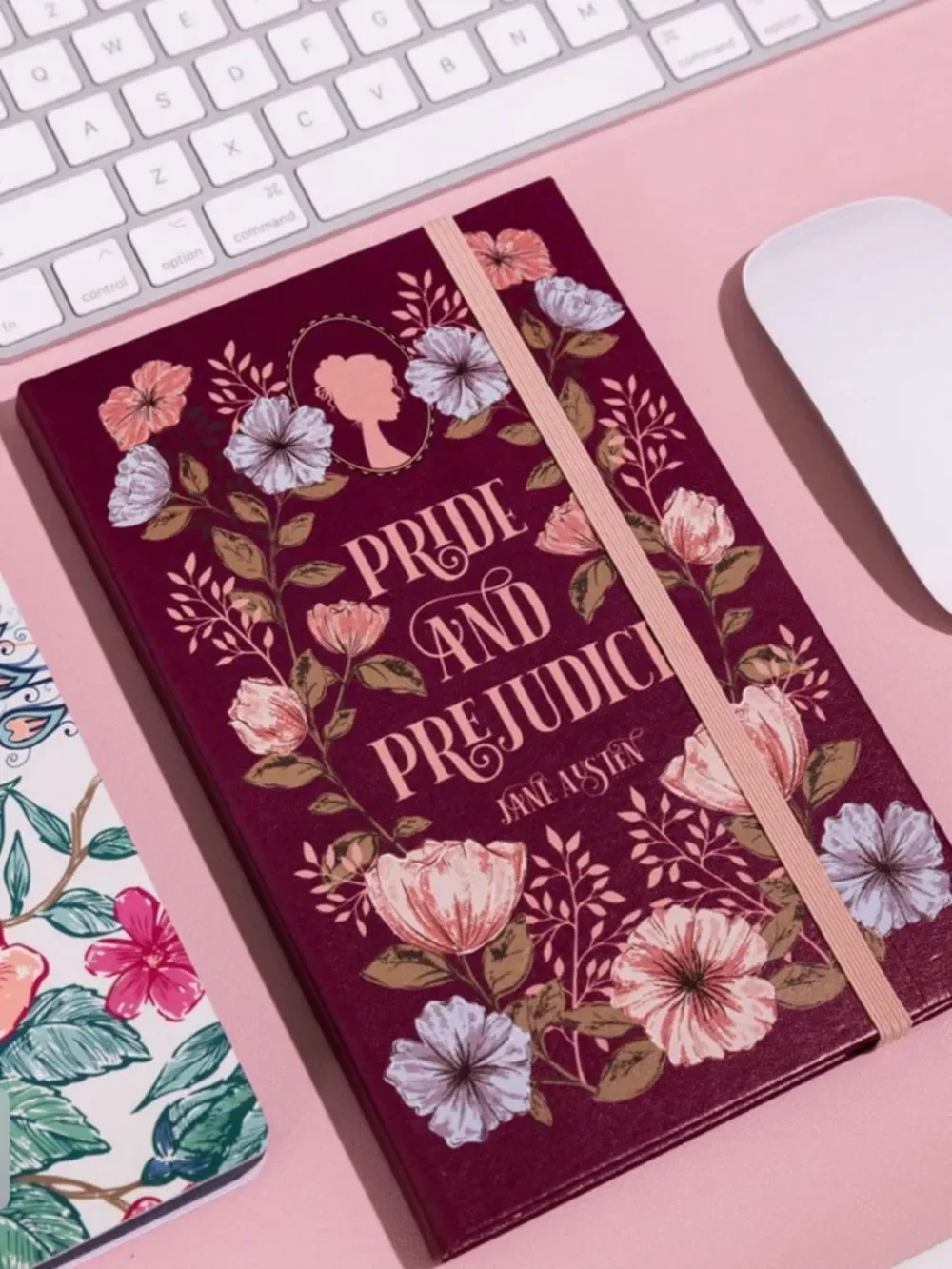 Steel Mill Burgundy Floral Pride & Prejudice Book Club Elastic Cord Journal